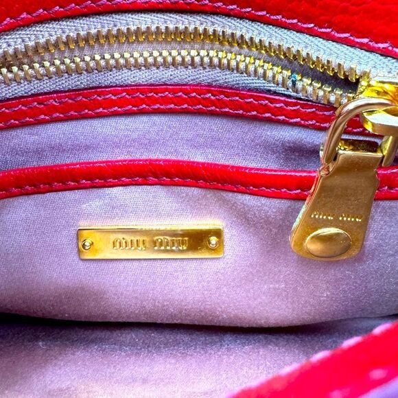 Auth Miu Miu Top Handle Red Leather 2way Crossbody Madras Handbag Preloved Purse - Picture 13 of 16